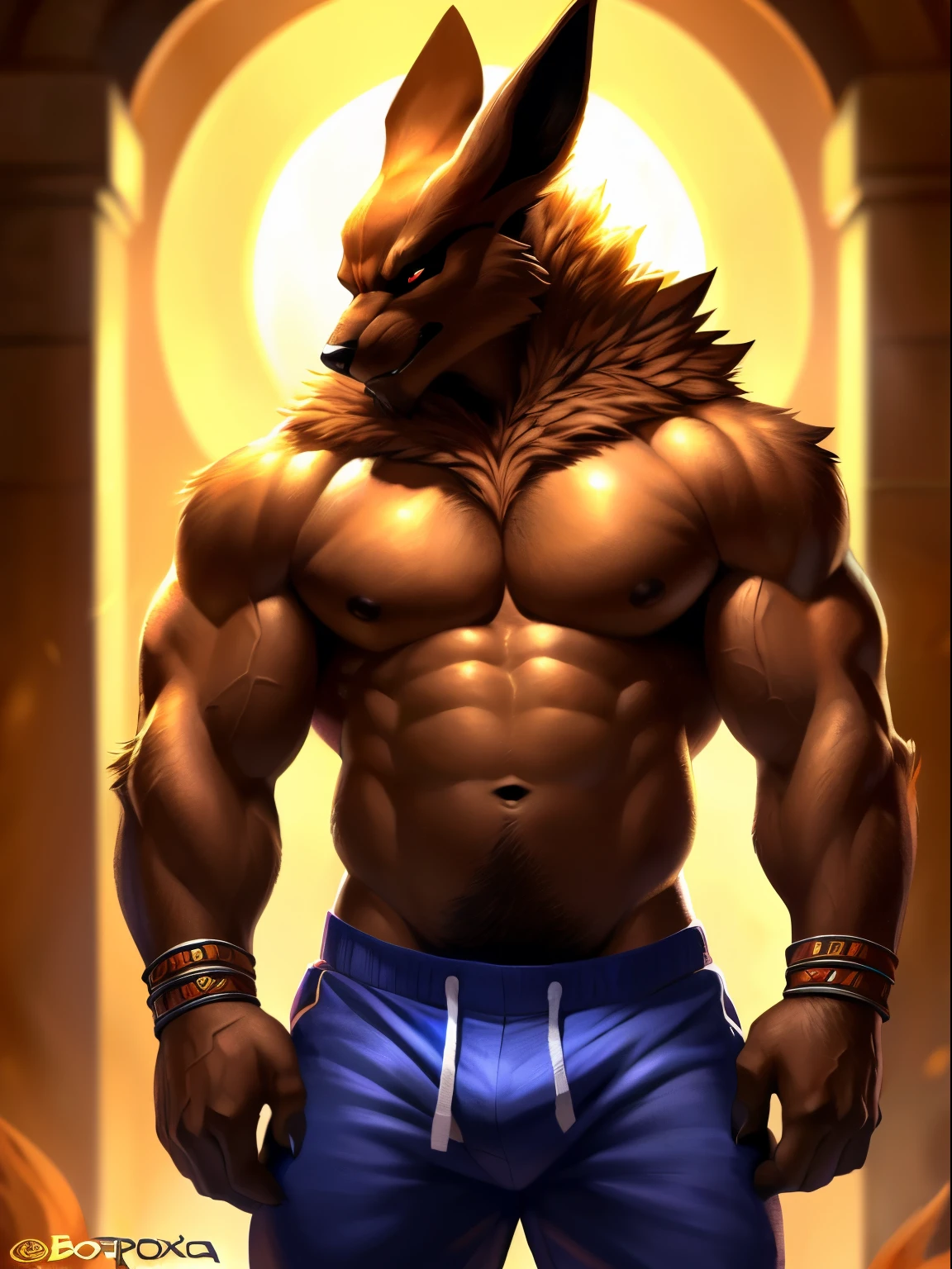 musculoso Anthro Kurama con guantes de boxeo. 4k, High resolution, La mejor calidad, colores perfectos, Sombras perfectas, Perfect lighting, Publicado el E621, cuerpo peludo, solamente, Anthro Kurama, vello, mayor, masculino, , Masculino, (Muy musculoso, aficionado:1.2), bare torso, anatomy correct, (Piel detallada, epopeya, Obra maestra:1.2), (Antecedentes detallados del gimnasio, noche), sexy and gloomy Taran Fiddler, por takemoto arashi), (Pantalones cortos de boxeo:1.2), (ojos detallados:1.2), sudoroso:1, sudar:1.2, Pelaje brillante, cuerpo completo, Guantes de boxeo, arrodillado en el suelo, (sudar:1.4), boca abierta, visible breathing, exhausto, (Brazos bajados, Brazos hacia abajo:1.1)