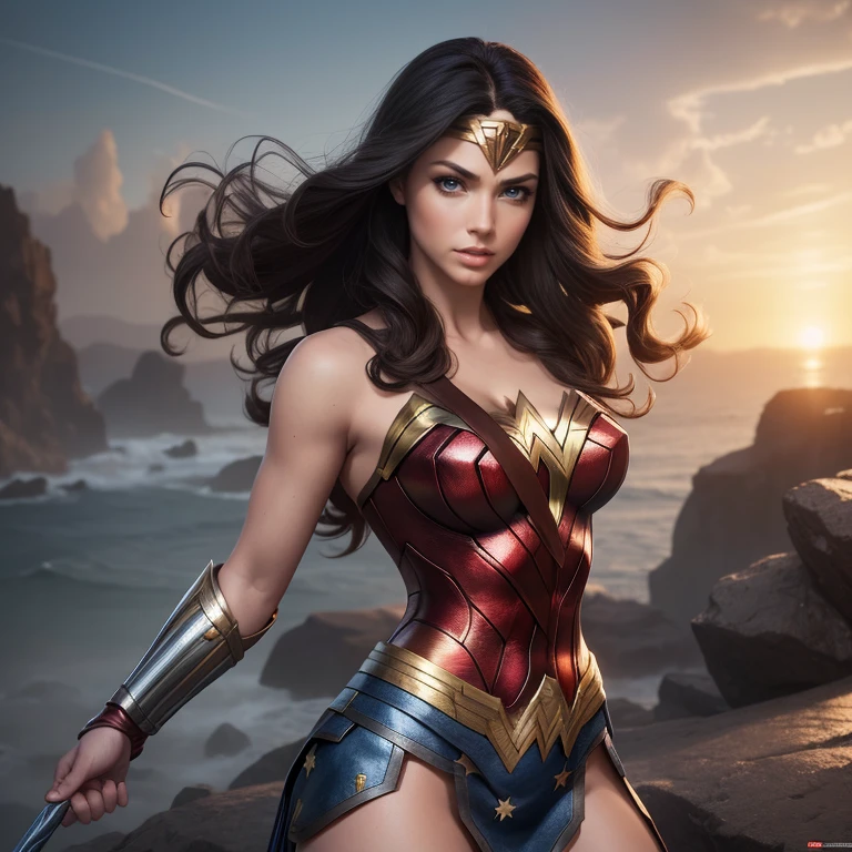 Modelshoot style, handsome wonder woman, dc, Perfect body, Perfect face, Complex thermal distortion design, Elegant, Curve, Highly detailed, Sharp Focus, Artgerm, Greg Rutkowski, Art by Frank Frazetta, masutepiece, A hyper-realistic, 32K,the Extremely Detailed CG Unity 8K Wallpapers, Best Quality, Rescue operations are carried out by lifting large pieces of debris, magnificent panorama view.