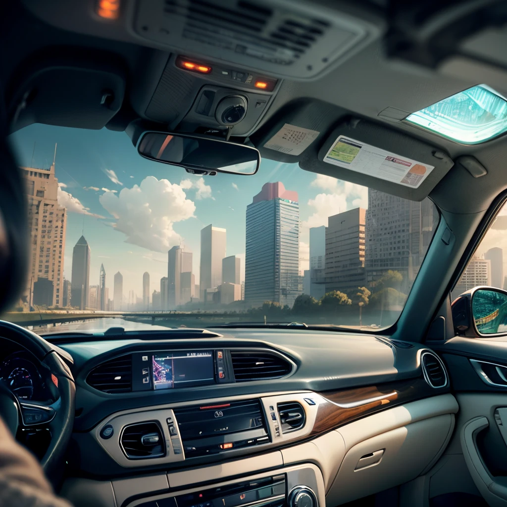 view inside of Audi A3 '2004 car sci fi cyberpunk city --auto --s2