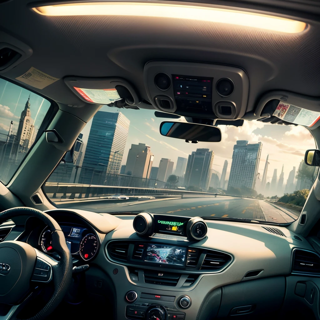 view inside of Audi A3 '2004 car sci fi cyberpunk city --auto --s2
