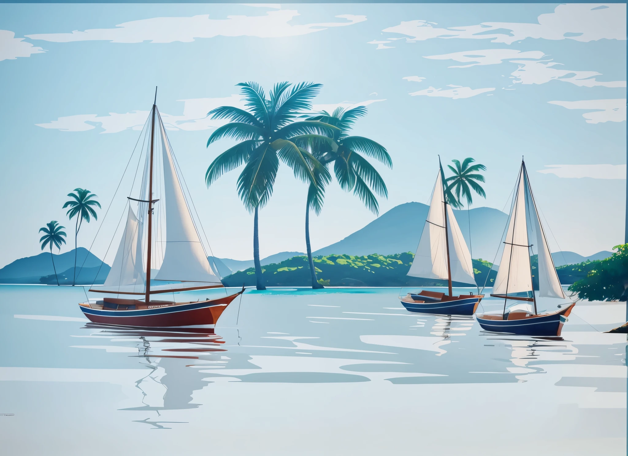barcos e paisagem aquarelado, altamente detalhado, ultra realista, 8k
