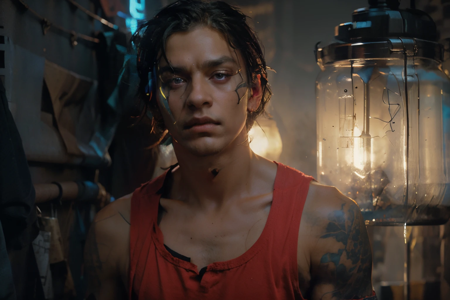 Chenge background cyberpunk handsome boy lealystick face with 8k photo