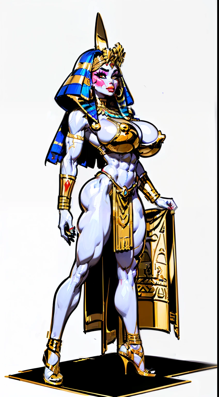((side profile)), ((full body view:1.4)), ((masterpiece)),(((best quality))), ((egyptian empress, mature face)), ((middle eastern eyes:1.4)), ((Vulture crown:1.4)), (((septum piercing)), defined cheekbones, high cheekbones, illustration, ((muscular:1.3)), ((gold:1.4)), sexy bimbo, (gigantic breasts:1.7) ((long Egyptian headpiece)), black hair, ((detailed face:1.4)) beautiful woman, (egyptian:1.4), colored skin, (white skin:1.4) , (red lipstick:1.4), shiny skin, ((skindentation)), scribbles and marks,(puffy lips:1.4) , (temple: 1.5), ( at night: 1.5), rough sketches, pose, 8k,16k, ( background, white background: 1.3) ((warm color palette)), ((ancient aesthetic))