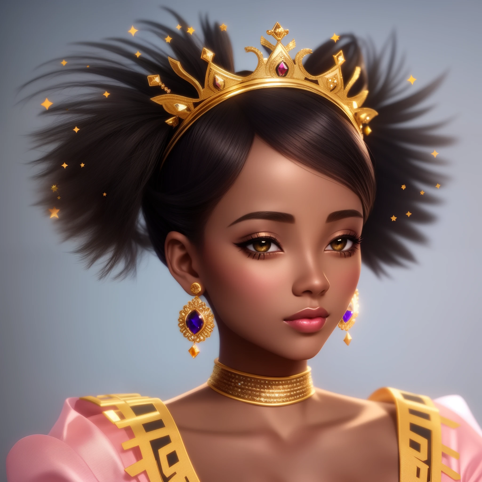 close-up of woman with tie and golden crown, Black African Princess, Stunning African princess, African Princess, portrait of a princess, Beautiful female princess, Эпический 3 D Oshun, Dark-skinned woman-goddess of love, African-American girl, beautiful digital illustration, African American elegant girl, beautiful digital artwork, beautiful princess, a beautiful fantasy empress, stunning digital illustration