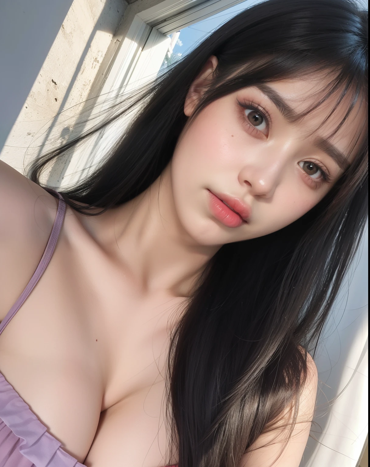 best quality, ultra-detalhado, um extremamente delicado e bonito, bonito rosto delicado, sozinho, cabelos longos, beauty marks, mulher com um rosto minuciosamente delineado. wearing bikini. Bright pink lips and lined eyes. long hair com franja. seios grandes. sexy girl aesthetic, kanliu666, xianxia, pale beauty, anime na vida real.