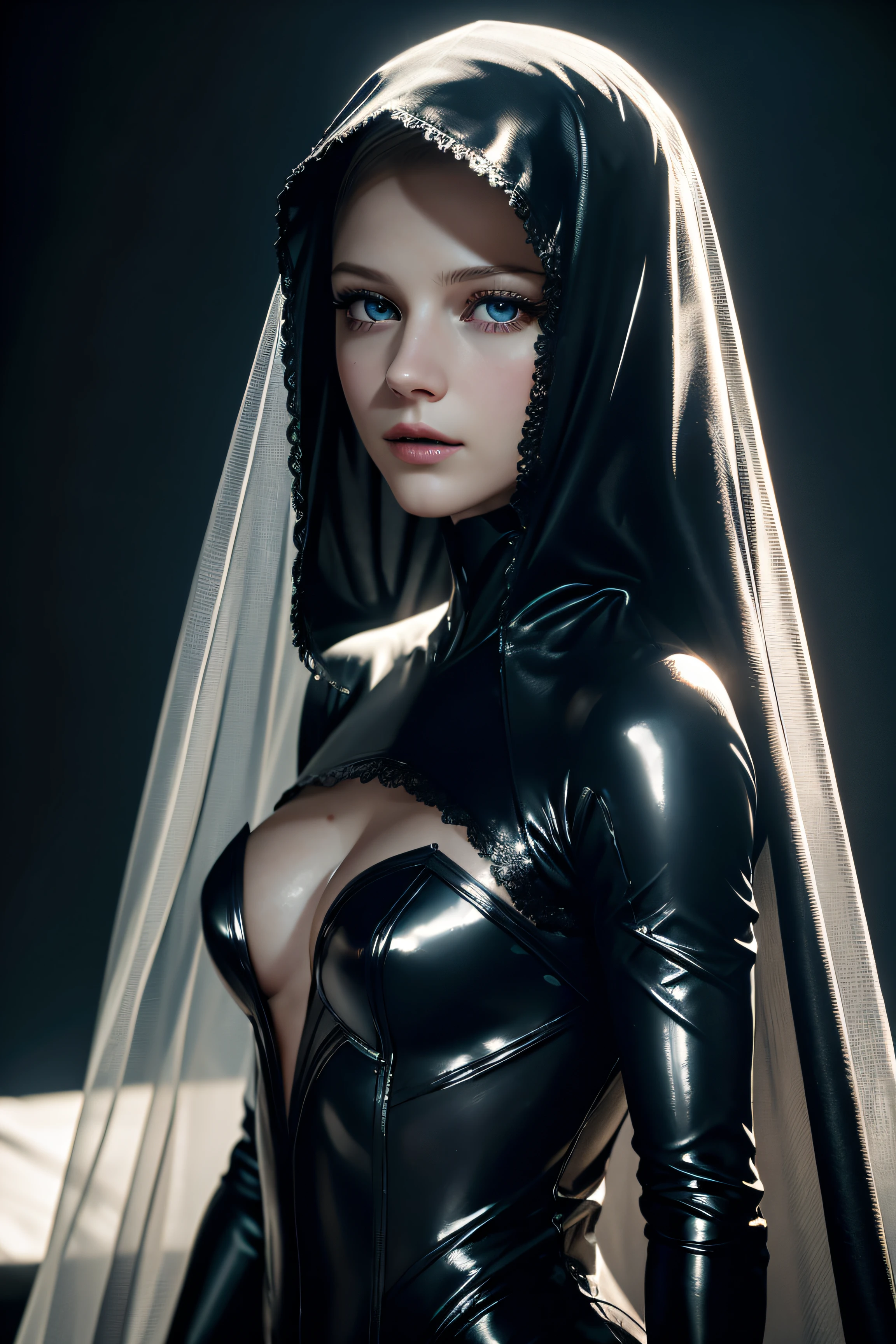 Melissa Benoist, wearing veil latex bride sexy clothes transparent. professionally retouched, soft lighting, realistic, smooth face, perfect eyes, sharp focus on eyes, 8 k, high definition, insanely detailed, intricate, elegant. in a natural background.