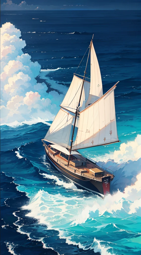 mar agitado, barco em alto mar, ondas grandes
