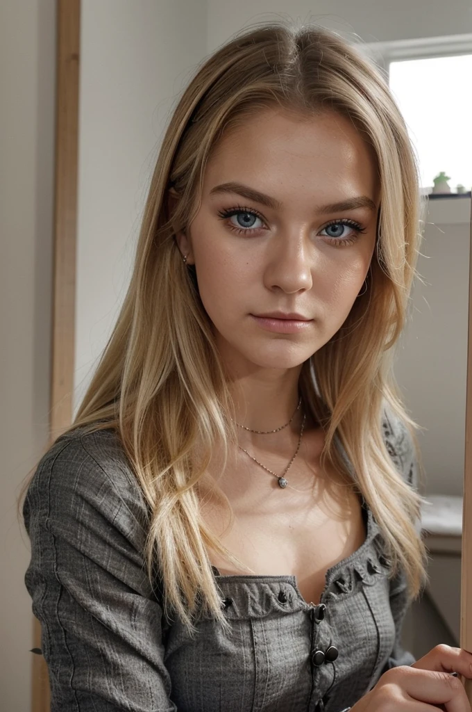 ((best quality)), ((Meisterwerk)), (Detailliert), Perfektes Gesicht, 1.1, Hochdetaillierte Gesichts- und Hautstruktur, Detaillierte Augen, Anna Björn a 21 year old blonde swedish girl, cute selfies, cute clothing, cute makeup, aesthetic instagram pictures