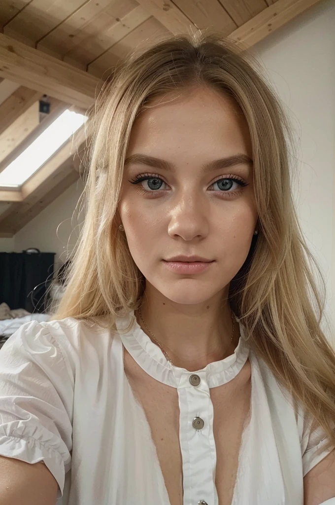 ((best quality)), ((Meisterwerk)), (Detailliert), Perfektes Gesicht, 1.1, Hochdetaillierte Gesichts- und Hautstruktur, Detaillierte Augen, Anna Björn a 21 year old blonde swedish girl, cute selfies, cute clothing, cute makeup, aesthetic instagram pictures