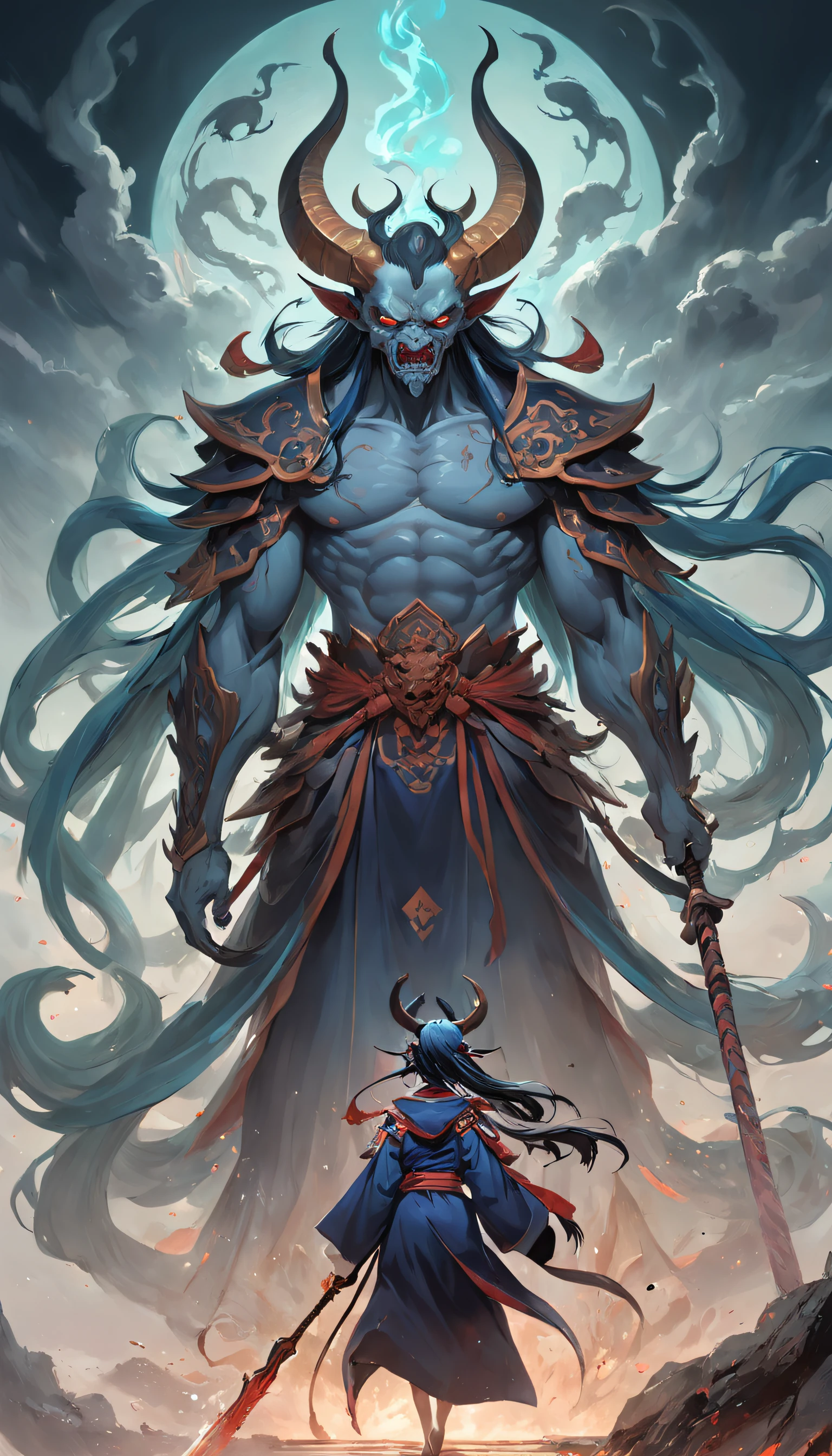 tmasterpiece,best qualtiy,超A high resolution,Detailed details,Photo of the devil with a pitchfork,Beautiful pig-headed male grim reaper,详细的脸,mohrbacher,inspired by Shunkōsai Hokushū,In the artistic style of Mohrbacher,asura from chinese myth、God of Chaos,inspired by Ryūkōsai Jokei,In the style of Peter Mohrbacher