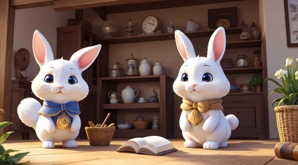 (Best quality at best,4K,A high resolution,tmasterpiece:1.2),all white tone，ultra - detailed,White Rabbit Village,cute big breasts,White Rabbit&#39;s House,whimsical village,fairytale atmosphere,adorable rabbit,storybook setting,fantasy themed,furry bunny,tranquil ambiance,Charming cottage,storybook illustrations,gentlesoftlighting,Naughty rabbit,magical ambiance,Smiling rabbit,warm sunlight,a joyful atmosphere,serene environment,Fantastic environment