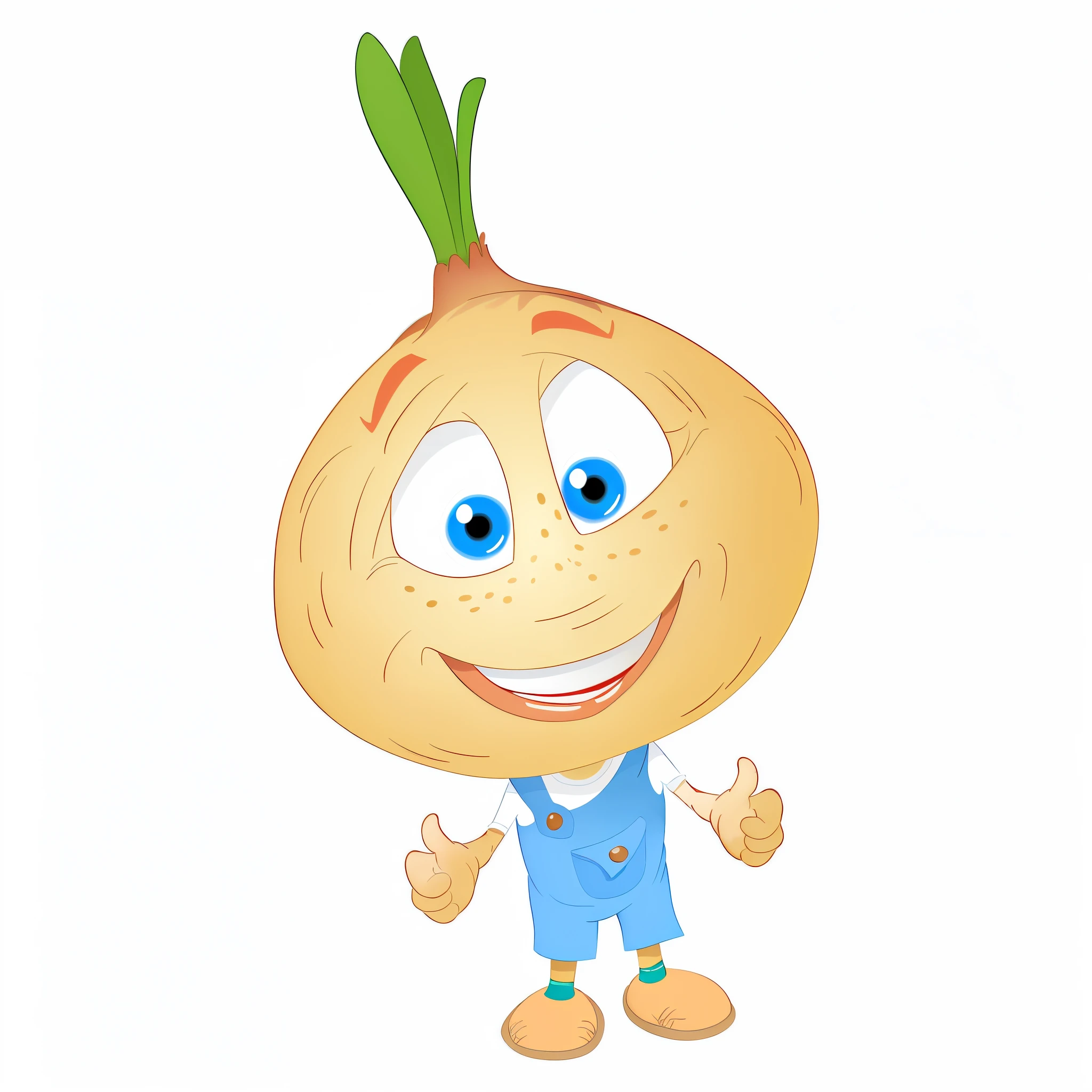 The Tale of Gianni Rodari. Close-up. A cheerful cute bulbous named Cipollino waves his hand in a friendly manner and smiles widely. Studio Ghibli style sticker mixed with Pixar. photorealistic, cinematic. White background. light haze.