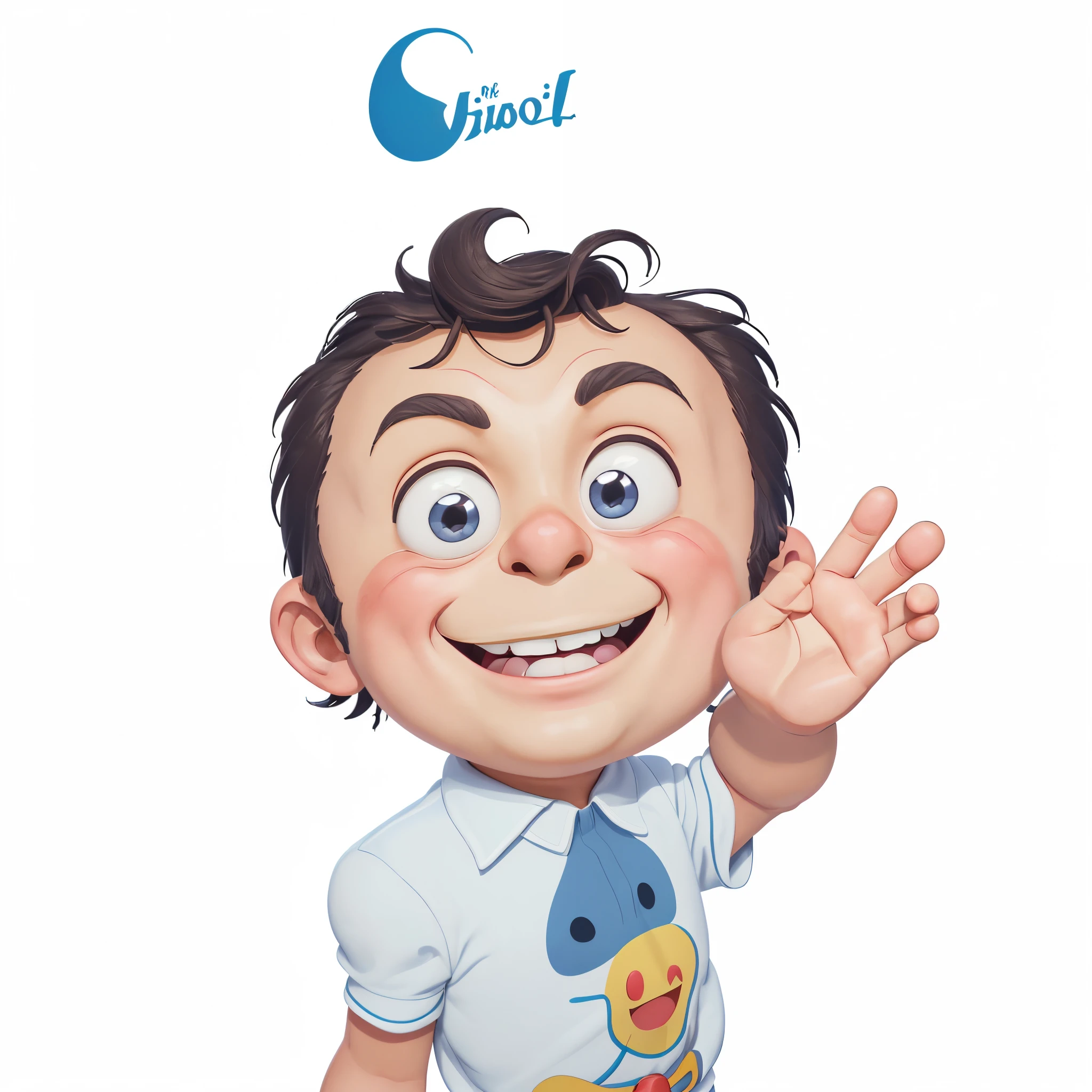 The Tale of Gianni Rodari. Close-up. A cheerful cute bulbous-boy named Cipollino waves his hand in a friendly manner and smiles widely. Studio Ghibli style sticker mixed with Pixar. photorealistic, cinematic. White background. light haze.