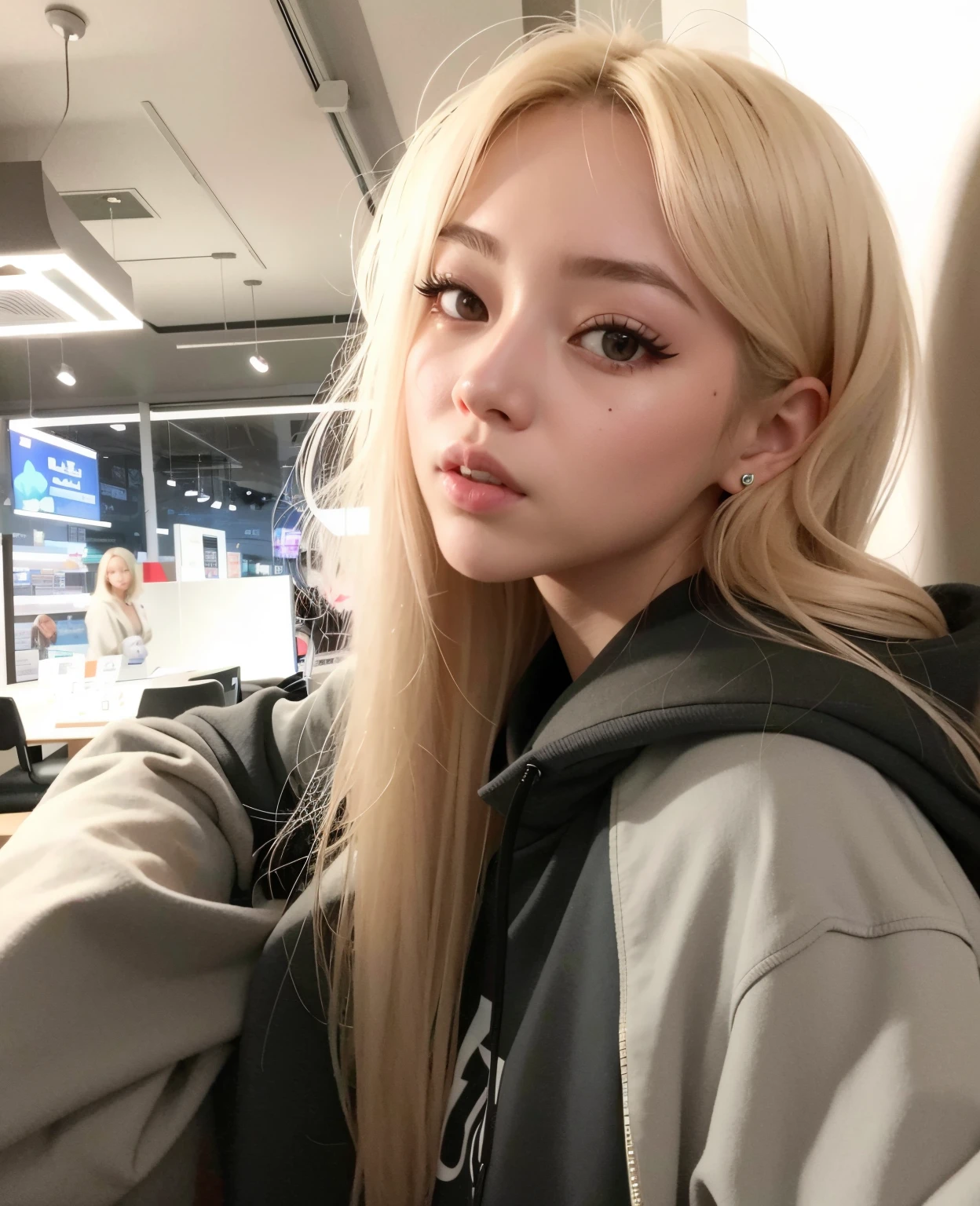 garota araffe com longos cabelos loiros e um moletom posando para uma foto, Ulzzang, menina coreana, Parque Roseanne do Blackpink, Retrato de Jossi de Blackpink, pale round face, maquiagem sul-coreana popular, jossi do blackpink, extremely pale blond hair, Mulher sul-coreana bonita, Ilya Kuvshinov com cabelo longo, maquiagem coreana popular