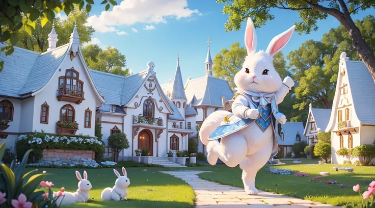 (best quality at best,4k,a high resolution,tmasterpiece:1.2),（all white tones，ultra - detailed,super complex，white rabbit villag...