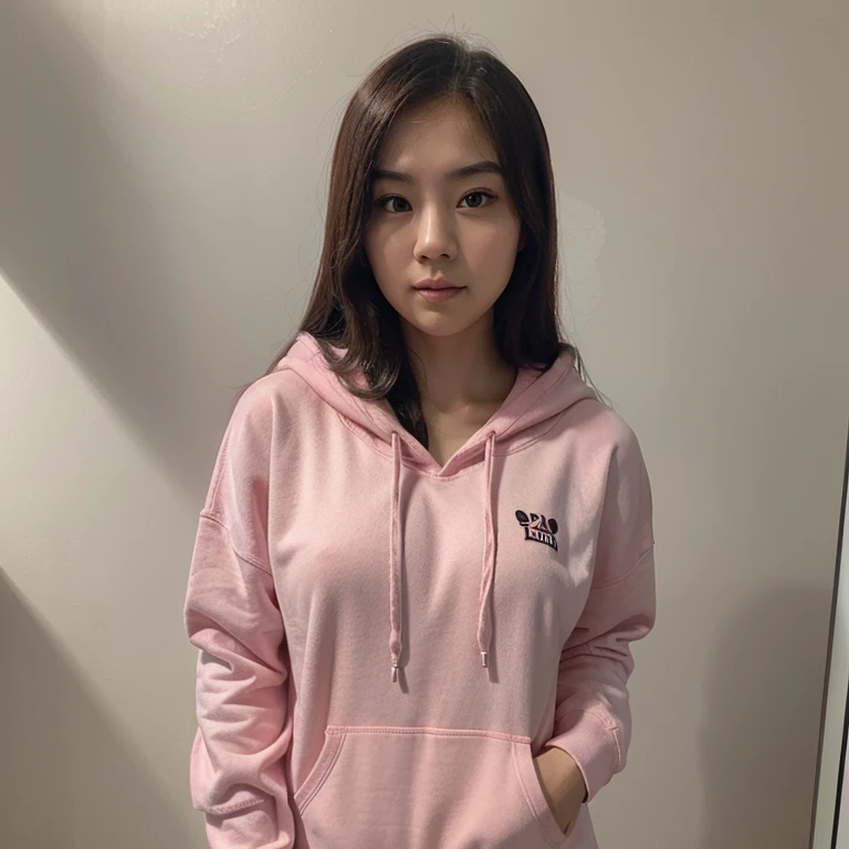 21year old, chinesse gamer girl, cute , big chest ,fit body ,super realistic picture , in a pink hoodie , instagram picture , face selfie