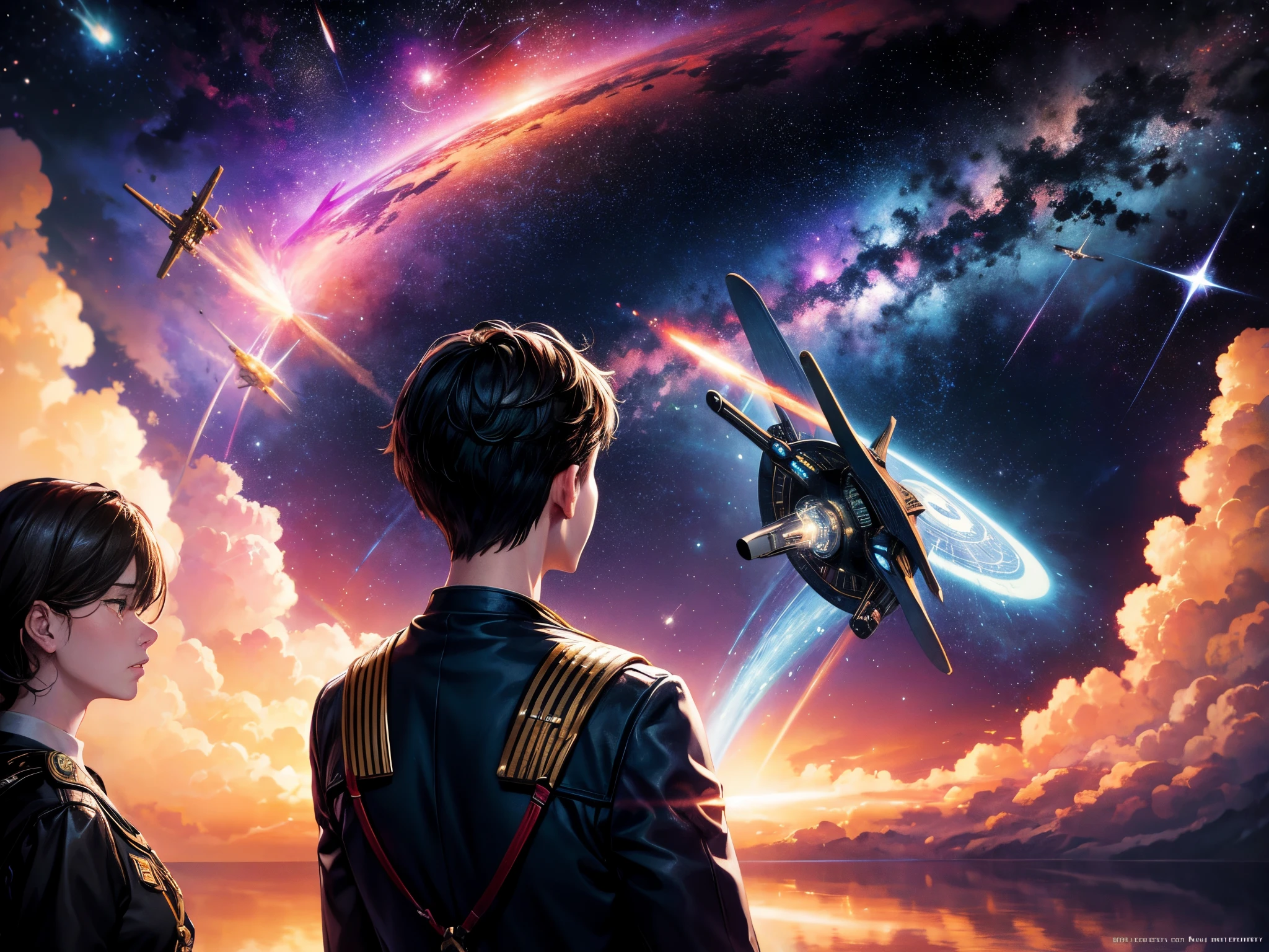 Create a dramatic and cinematic portrayal of the USS Enterprise NCC-1701-D navigating through a vibrant and colorful nebula. Reference the works of space artists like David A. Hardy or Chesley Bonestell.