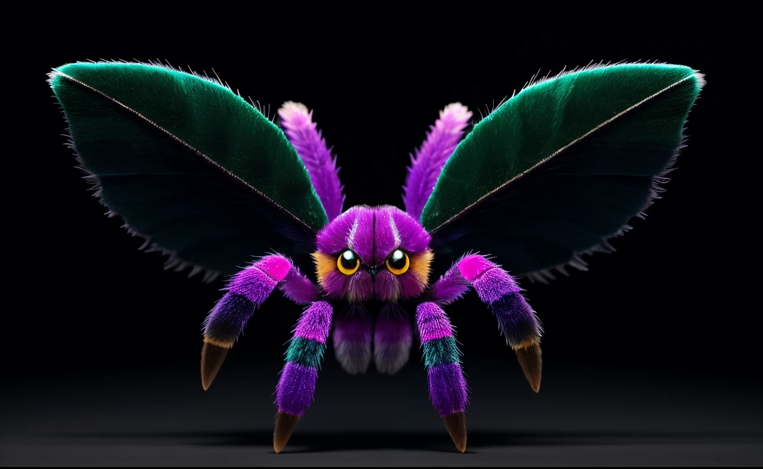 alta qualidade 3 d render hiperrealista muito bonito multipastel pontilhado fofo! Tarantula with detailed fluffy wings! ! , vray suave, no estilo do detetive pikachu, hannah yata charlie immer, dramatic blue light, lowangle, uhd 8 k, foco nítido,