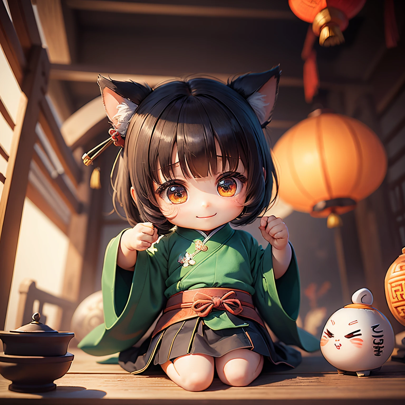masterpiece、top-quality、ultra-detailliert、(Chibi Chara's Daughter:1.2)、(shodo、Chinese charactersa:1.3)、Large brushes、A smile、
