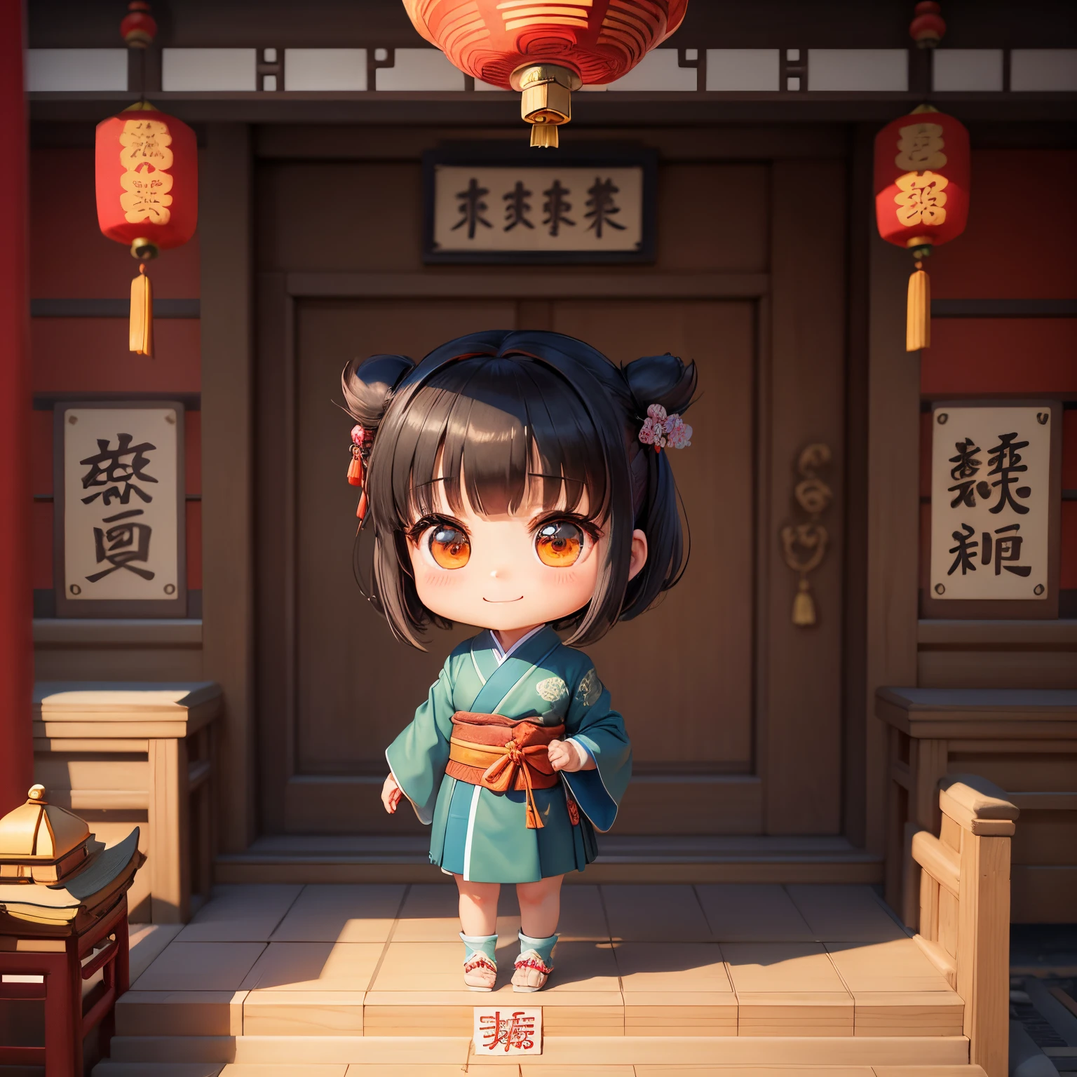 masterpiece、top-quality、ultra-detailliert、(Chibi Chara's Daughter:1.2)、(shodo、Chinese charactersa:1.3)、write in kanji 、Japanese characters、A smile、