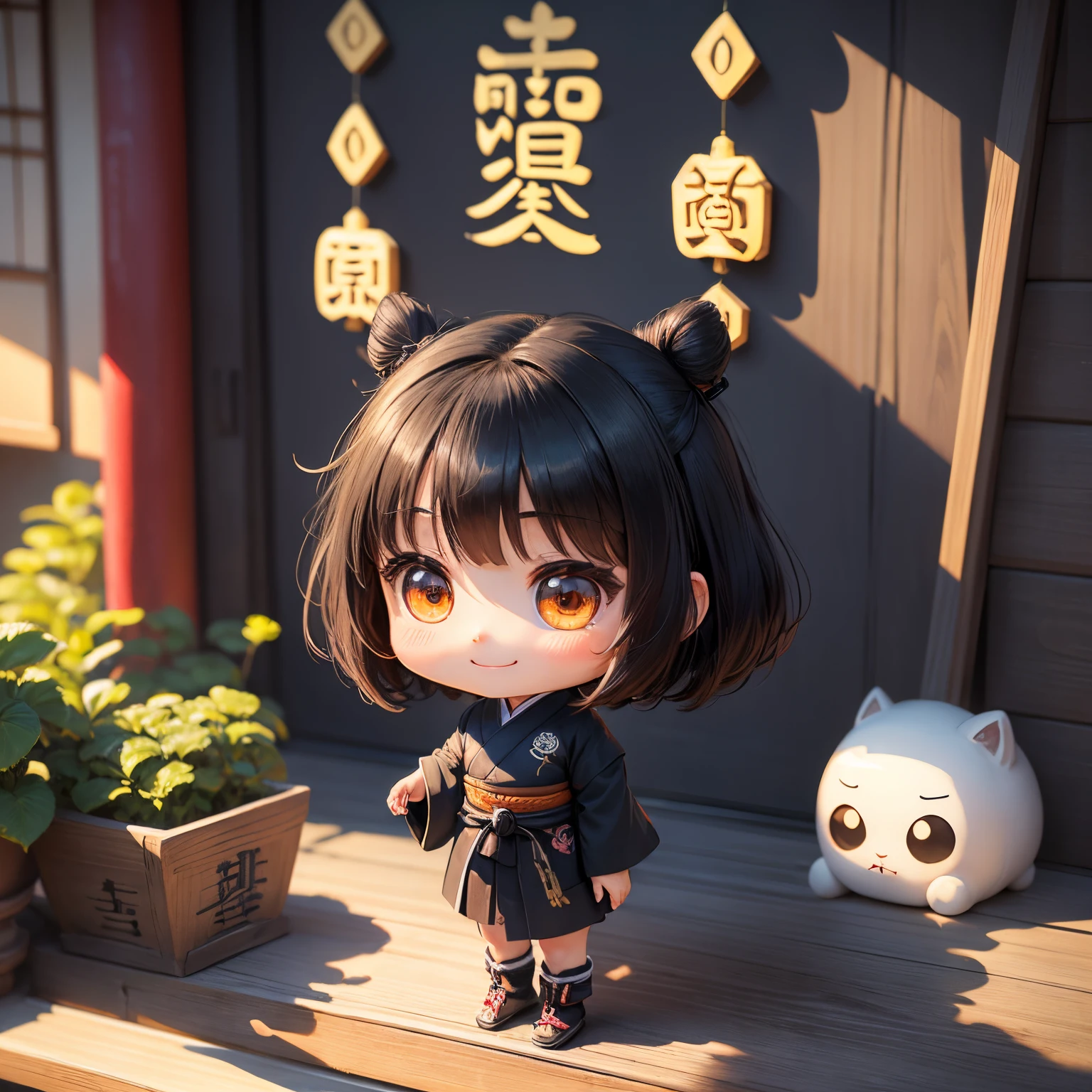 masterpiece、top-quality、ultra-detailliert、(Chibi Chara's Daughter:1.2)、(shodo、Chinese charactersa:1.3)、write in kanji 、(Japanese characters:1.3)、A smile、
