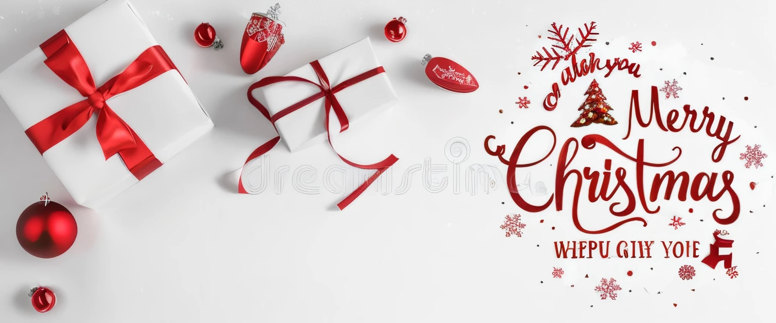 a white christmas card with red and white presents and a red bow, red and white color theme, background  white, gifts, watermarked, merry, presents, the background  white, giving gifts to people, render, isolated white background, red and white, with a white background, red and white colors, white and red color scheme, background image