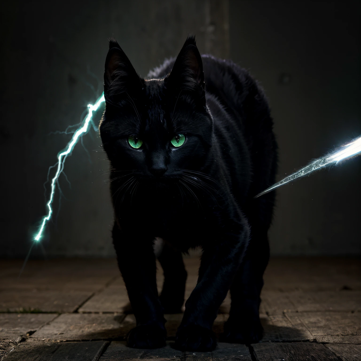 Upright feline humanoid with mysterious sleek black fur piercing emerald eyes master of stealth raOr sharp claws lightning quick reflexes blend withthe shadow