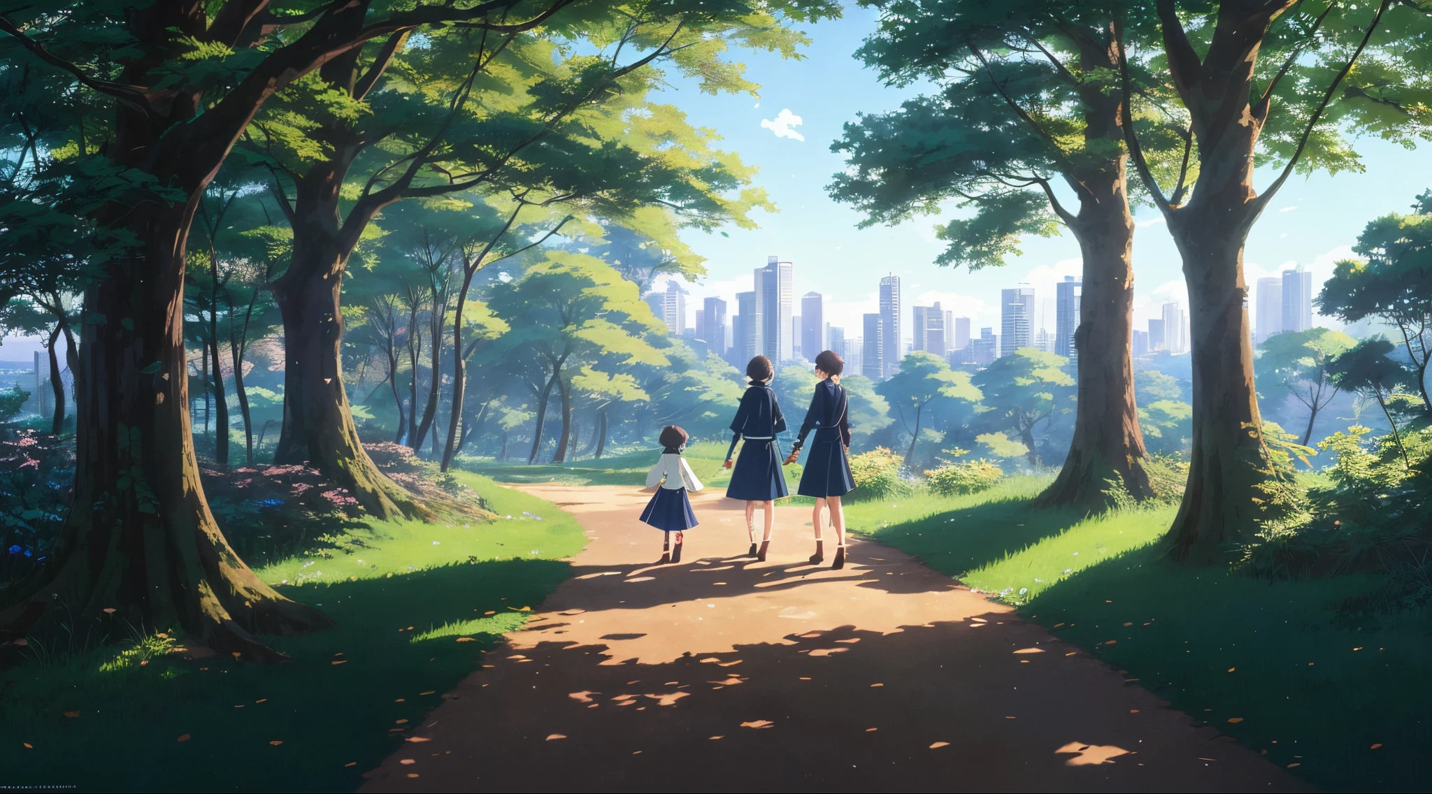 there a woman and a child walking through a forest, Guweiz y Makoto Shinkai, Obras de arte al estilo de Guweiz, Anime Lush John 8K Woods, Sakimichan y Makoto Shinkai, ( ( makoto shinkatyle de makoto shinkai, Makoto Shinkai y BioWare