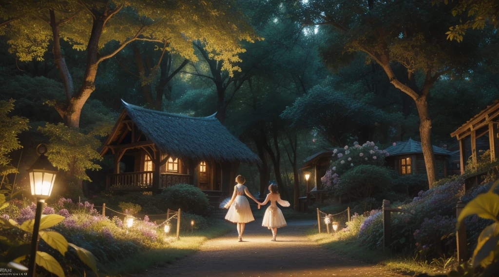 (best quality,4k,8k,highres,masterpiece:1.2),ultra-detailed,(realistic,photorealistic,photo-realistic:1.37),vibrant colors,bokeh,(dreamlike,fantasy,enchanted:1.2),fairy,fairies,houses,village,little beings,enchanted forest,glimmering lights,glowing ,colorful flowers,sparkling river,ethereal atmosphere,whimsical architecture,serene,enchanted environment,enchanting landscape,magical beings,magical creatures,playful,mystical,magical glow,eccentric details,lush foliage,mythical,delicate structures,dreamy,fairy dust,sparkling wings,tiny pathways,secret hideouts,magical activities,twinkling stars,glowing fireflies