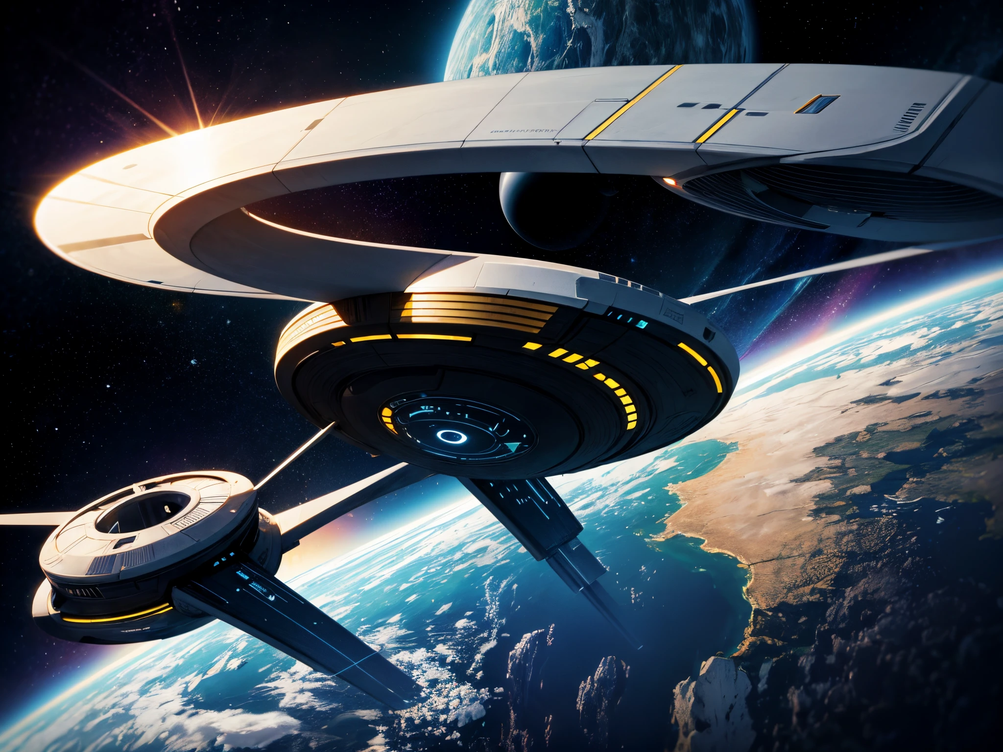 Create a minimalist representation of the "Star Trek: The Next Generation" universe, focusing on essential elements and simple shapes to convey the essence of space exploration.