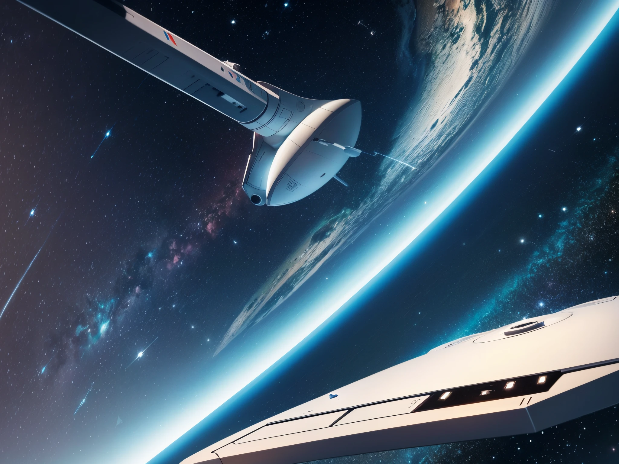 Create a minimalist representation of the "Star Trek: The Next Generation" universe, focusing on essential elements and simple shapes to convey the essence of space exploration.