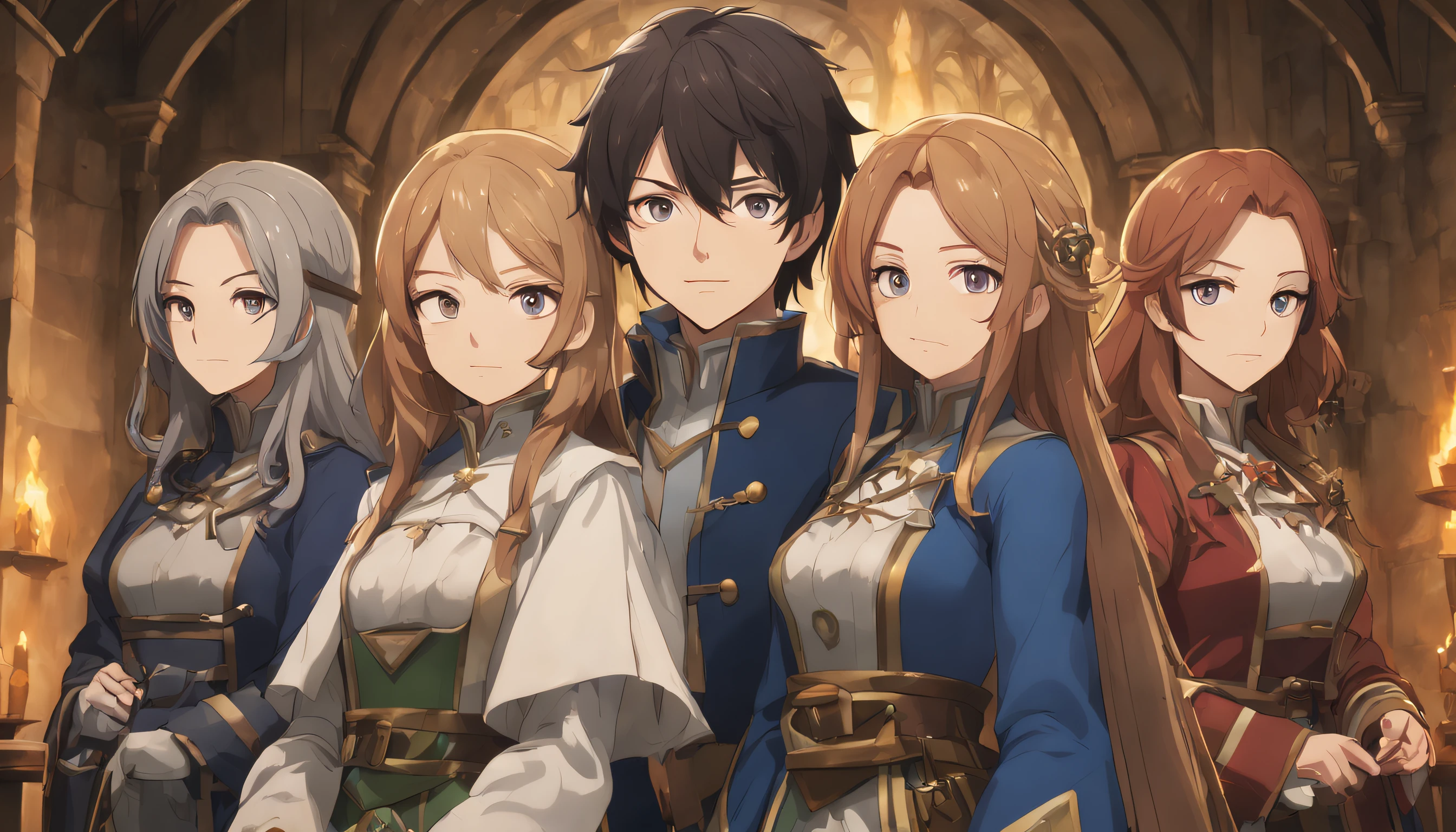 um menino, dentro de uma pousada, mulheres dominantes, anime isekai, UHD, ultra detalhados, rosto perfeito