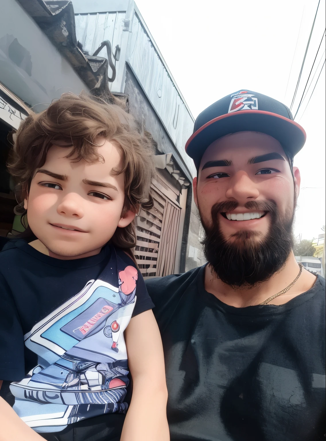 "brother with long brown hair and beard with brother with blonde hair on his lap, brother wants to be tall and strong, is seen wearing shorts, master part, Realistic, high resolution, alta qualidade, extremely high quality, best quality, Ultra Detalhado, extremamente detalhado,