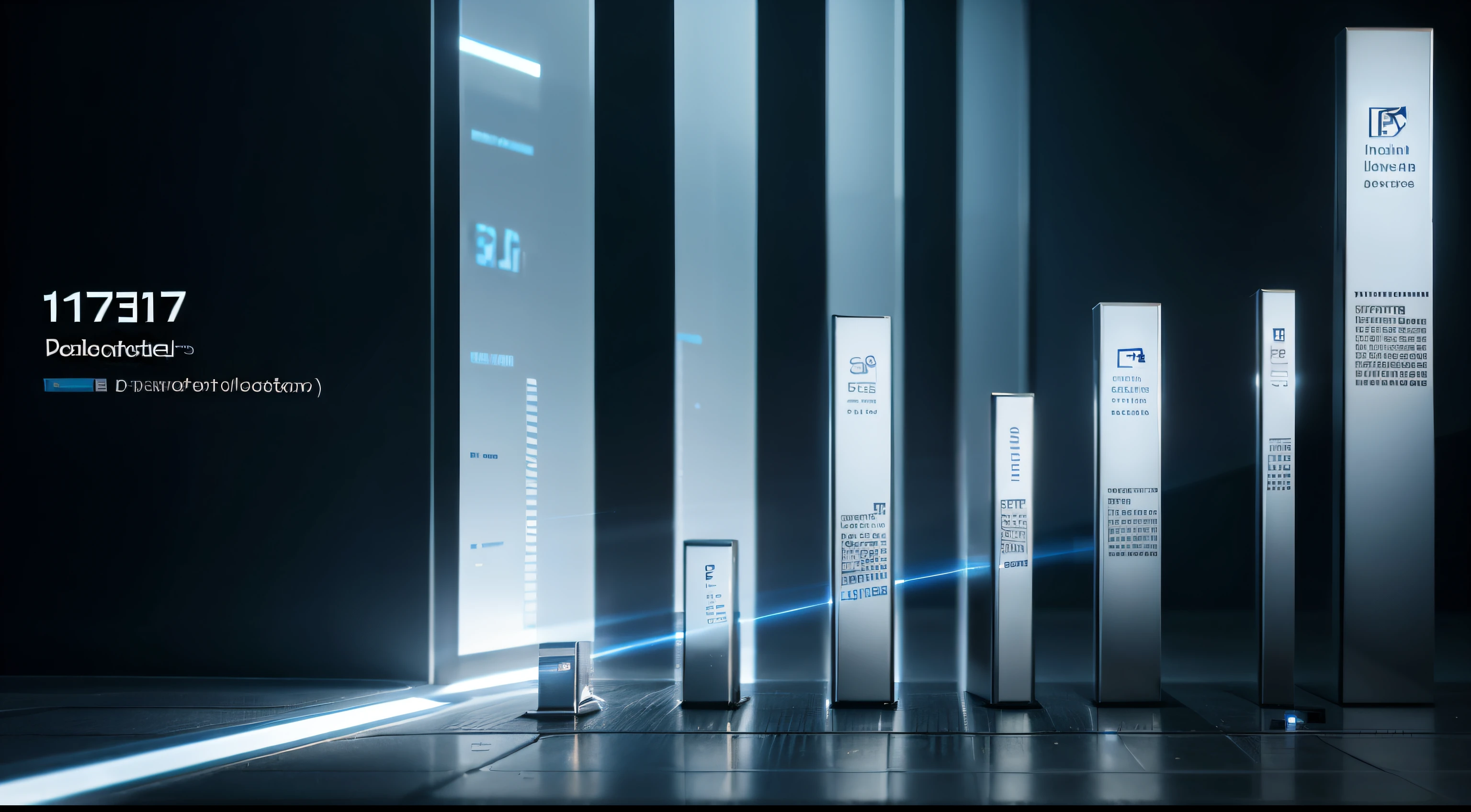 Develop a graphical image that represents the progress of the security maturity level. Use ascending bar charts to illustrate gradual increase over time. The image must convey growth and evolution, symbolizing the improvement of the organization'Security man. As barras devem estar relacionadas aos aspectos das pessoas, processos e tecnologia, showing a consistent increase in line with standards such as LGPD, ISO 27001, PCI-DSS. Must not contain numbers. futurista. Cybernate. Tecnologia. scientific fiction