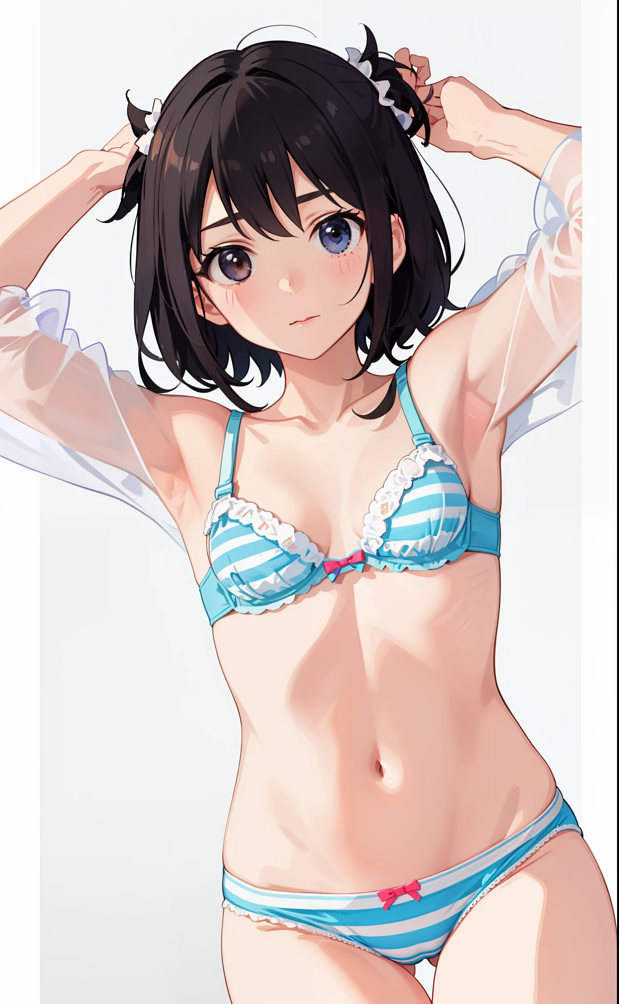 1girl in、As-、Underwear、Cute underwear、Striped、(Upper body portrait)、