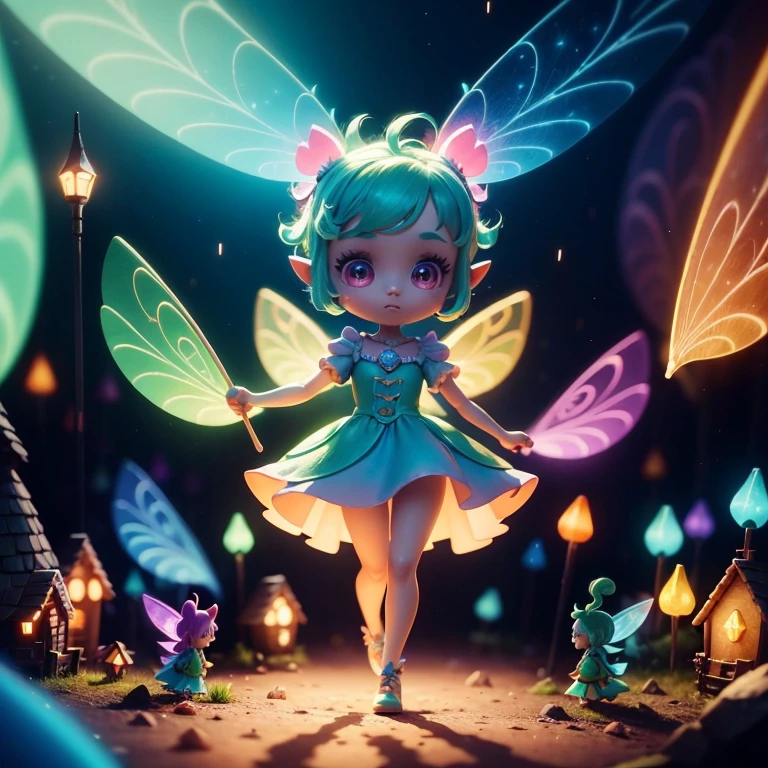 Main subject: A close up of a bunch full body flying fairies, in a Fairy Village. Details: Cute colorful, digital painting, cute detailed digital art, hyper colorful, cute digital art, beeple colors, colorful hd picure, beeple and jeremiah ketner, glowing lights! digital painting, cute 3 d render