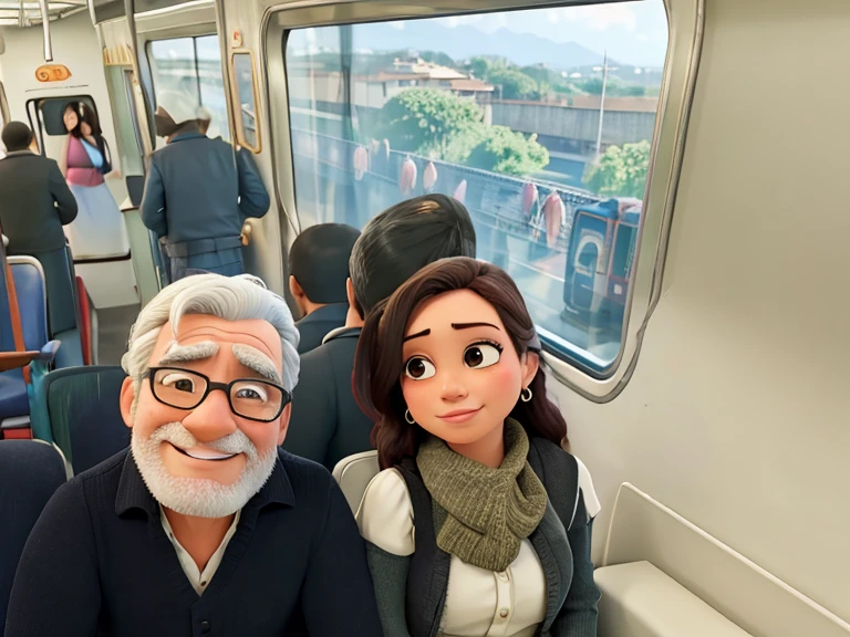 Pareja enamorada en un tren