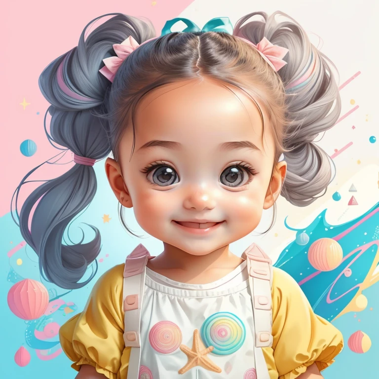 (cute  girl smiling with ponytails playing in a beautiful beach) Munchkin, Geometric multidimensional wall portrait, livro de arte, Tchibi,
Yang08k, Beautiful, Colouring,
Obras, of the highest quality, best quality, Arte Oficial, Beautiful and Aesthetic,