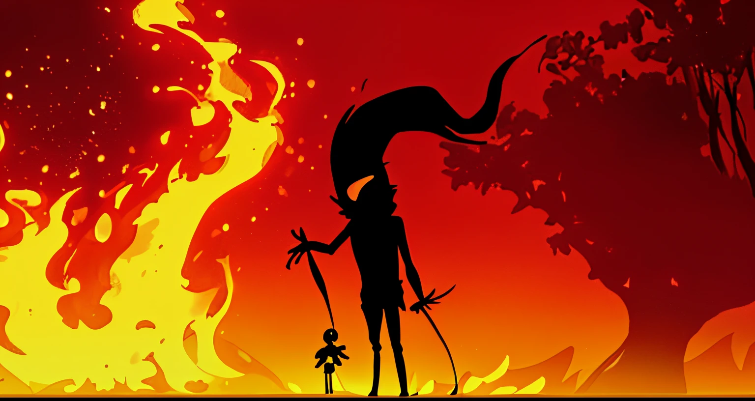Fire, no humans, stickman, silhouette,