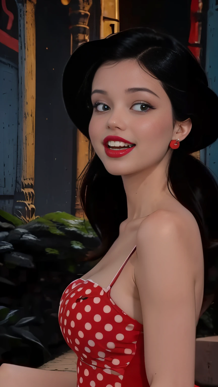 melancholy lighting, quiet, calm, brightness, masterpiece, best quality, 1girl, (JinxLol:1.2), (ultra photorealistic:1.3), (masterpiece:1.4), best quality, ((realistic)), high quality, ultra detailed, ((Real image)), ((realistic skin)), ((realistic face)),(illustration:1.05), (beautiful:1.05), (beautiful detailed eyes:1.05), (cinematic light:1.1), Full body, precise proportions, 18-year-old girl, skinny model lying on the grass, surrounding garden, tree shadow, brunnete hair fluttering in the wind, (((tight short red-black polka dot dress))) , long legs, feet slightly open, buttocks, blush, shyness, collarbone, abdominals, double weave, beautiful and delicate face, fair skin, real skin, (face detail), pores, super high resolution, 8k, parameters Best quality, masterpiece, super high resolution, (Realistic 2.0), More details, detailed skin, wide smile, white teeth, GINGER BLONDIE hair voluminous, perfect and well designed eyes, girlfriend, beautiful, beautiful, flowers, studio lighting