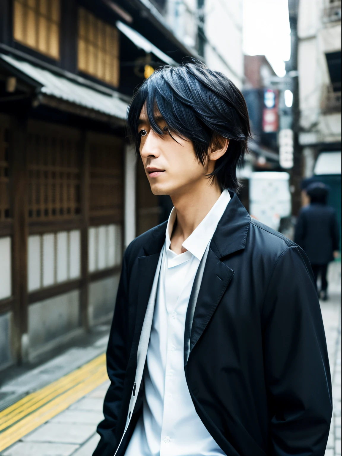 Osamu Dazai and the black jacket are looking at something, hijikata toushirou, hijikata toushirou of gintama, okabe rintarou, Kazuto Okada。, nobutaka ike, inspired by Masanobu Okumura, Gapmoe Yandere, shuushuu anime image
