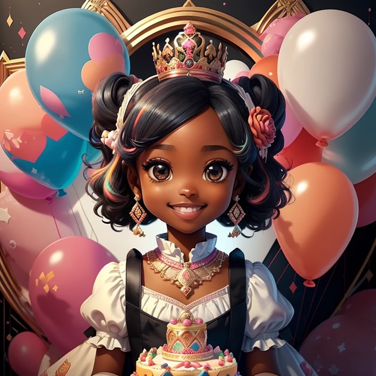 ((|) (cute black princess smiling, happy celebration, ballons, beautiful cake ) stylized identical to 1940 |)), acolchoamento ,multidimensional geometric wall PORTRAIT, arte, Chibi,
Yang016K, lindo,(( Predominant red coloration ,rosa e branco))
Primary works, qualidade superior, melhor qualidade, Arte Oficial, Lindo e Estetaduardo Kobra acolchoamento ,multidimensional geometric wall PORTRAIT, arte, Chibo,detalhes