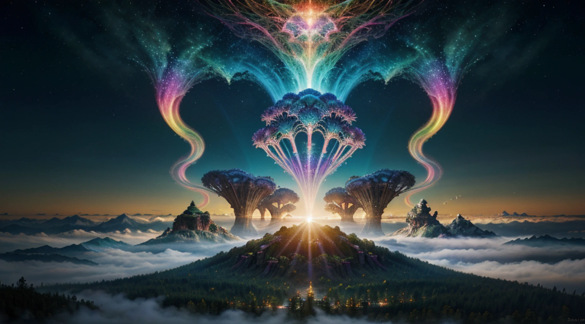 Incredible and spectacular scene, a "((high quality)), (detailed)), ((fantasy)), illustration, perspective (45 degree tilt angle), theme (enchanted forest style), scene elements (elephant), picture quality (3D rendering effect), exquisite details, beautiful lights "emerge from glowing clouds, fractal nebula lines, cosmic entities, celestial bodies, universes, vibrant and vivid, swirling, rotating, impractical, high contrast, co-metabolic, magical, mysterious, mysterious, surreal, Oversaturated, colorful