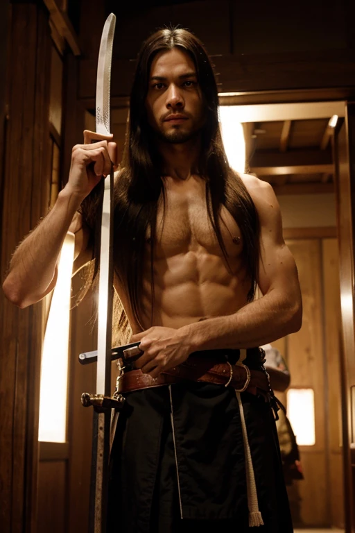 white frog samurai long hair slim with a sword in each hand
