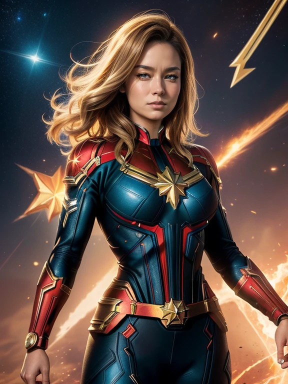 (Best Quality), (masterpiece), (ultra-detailer), (16K resolution), (Extremely detailed), Abstract expressionist painting "Hyperion", Captain Marvel (gigantic breasts), tarot card, Digital Painting, character concept art portrait, catastrophe,