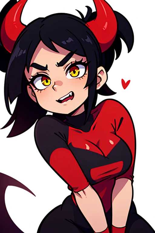 A Demonic Woman with Red Horns, Jet Black Hair, and Yellow Eyes