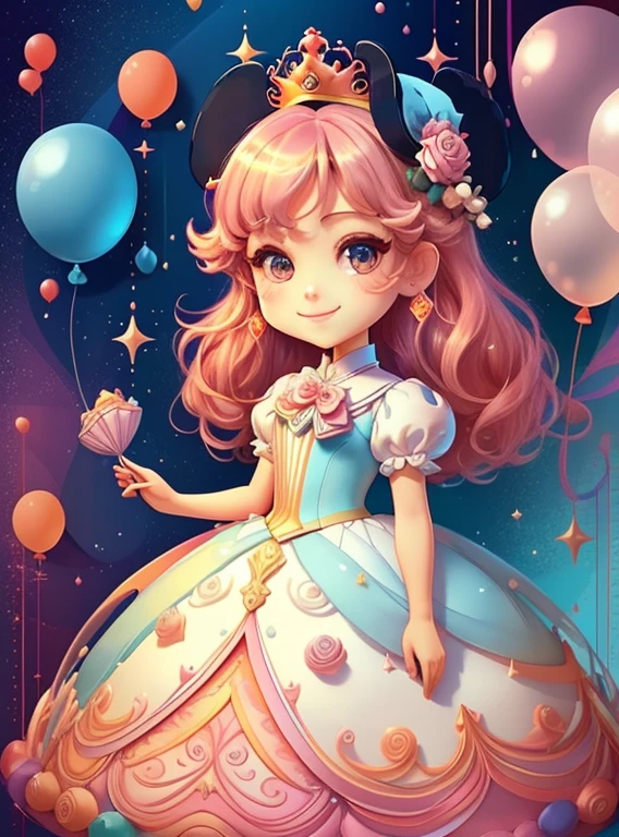 ((cute princess smiling, happy celebration, ballons, beautiful cake )) - Criador: Walt Disney2023) ), ,, ( Walt Disney acolchoamento ,multidimensional geometric wall PORTRAIT, arte, Chibi,
Yang08k, lindo, Colouring,Rose
Primary works, qualidade superior, melhor qualidade, Arte Oficial, Beautiful and Aesthetic,)) ), ,,  Walt Disney acolchoamento ,multidimensional geometric wall PORTRAIT, arte, Chibi,
Yang08k, lindo, (Colouring, rosa), amarelo ,azul ,vermelho e branco)
Primary works, qualidade superior, melhor qualidade, Arte Oficial, Beautiful and Aesthetic,