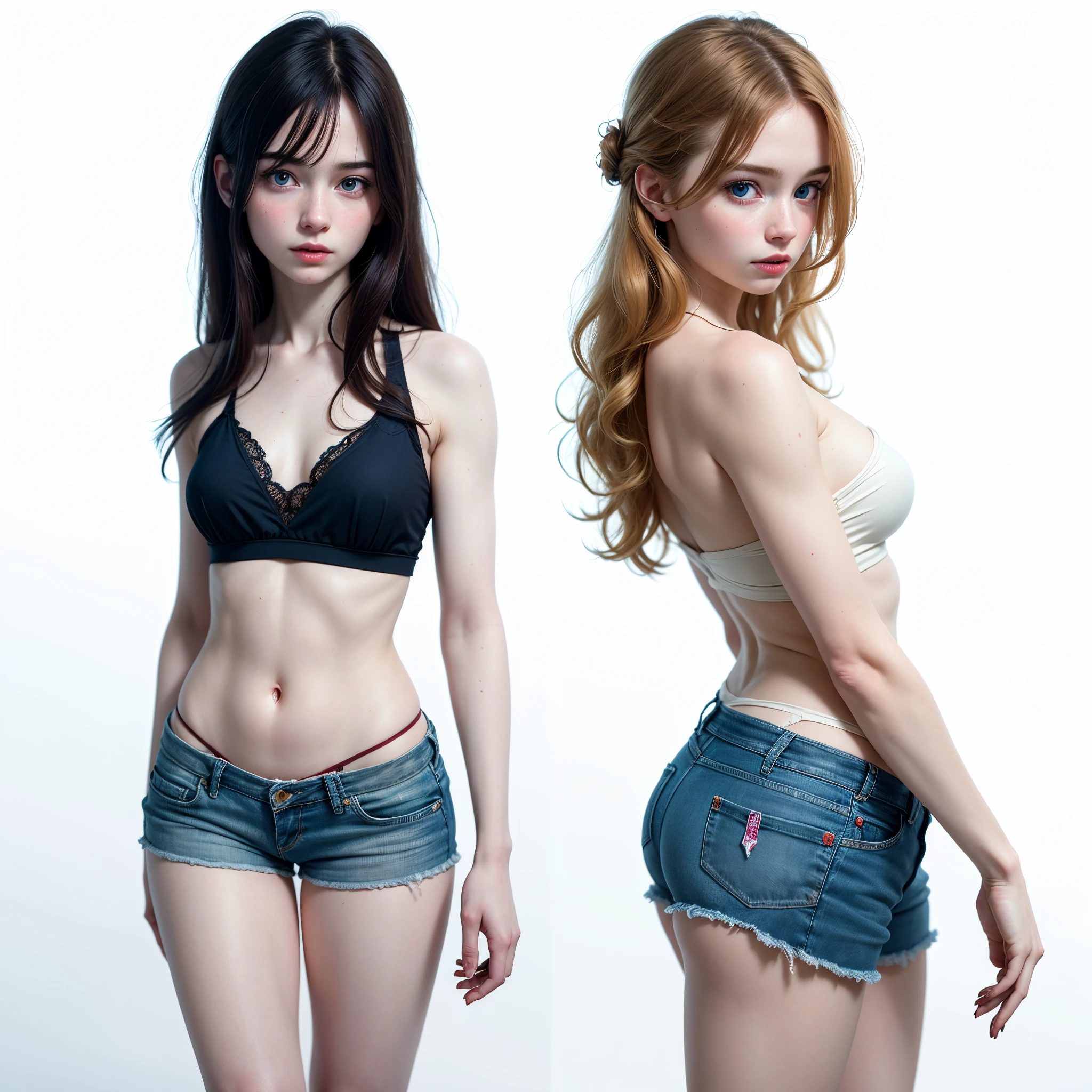 Abandoned schools，Sexy standing pose，Full body portrait 1.2，18 years old girls，Slender and slender figure，Skinny，As thin as a whipping post，Smaller bust，The barefoot，(Random nudity all over the body)，exhibitionists，(Random exposure of genitals)，face to the viewer