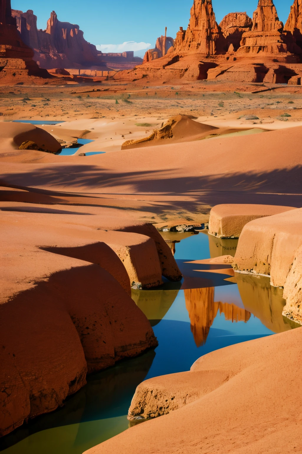A imagem mostra 1 mulher, Leggings, And she's posing for the camera. 1 mulher sentada em um veiculo  um ATV, camera vendo um pouco a parte de baixo,  Luz meio dia, deserto, O fundo um vasto deserto，cenas de jogo, arte de paisagem, environment design illustration, scenery art detailed, Desert oasis landscape, Conceito-Arte, Arte digital altamente detalhada em 4k, Pintura digital 4K, Pintura digital 4k, stunning digital illustration, fundo do deserto, arte conceitual de pintura digital, pintura digital detalhada