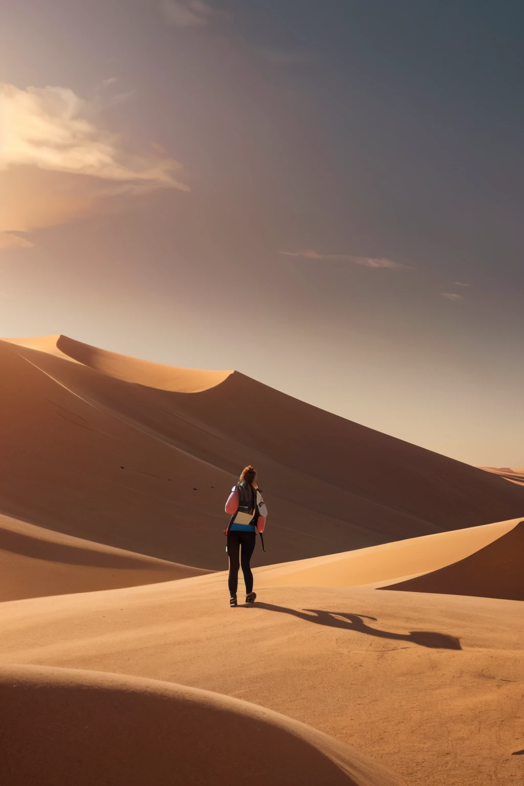 A imagem mostra 1 mulher, Leggings, And she's posing for the camera. 1 mulher sentada em um veiculo um ATV, camera vendo um pouco a parte de baixo, Luz meio dia, deserto, O fundo um vasto deserto,cenas de jogo, arte de paisagem, environment design illustration, scenery art detailed, Desert oasis landscape, Conceito-Arte, Arte digital altamente detalhada em 4k, Pintura digital 4K, Pintura digital 4k, stunning digital illustration, fundo do deserto, arte conceitual de pintura digital, pintura digital detalhada